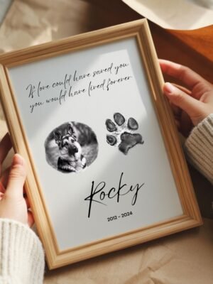 Custom Pet Memorial Art Print - Personalised Dog Portrait with Paw Print | Digital Download